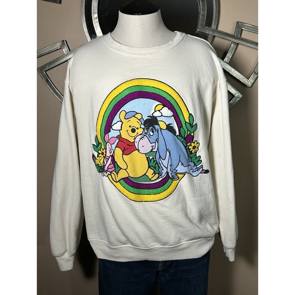 DISNEY WINNIE the POOH EEYORE Tufted /embroidered Graphic Crew Sweatshirt XL - Picture 1 of 10